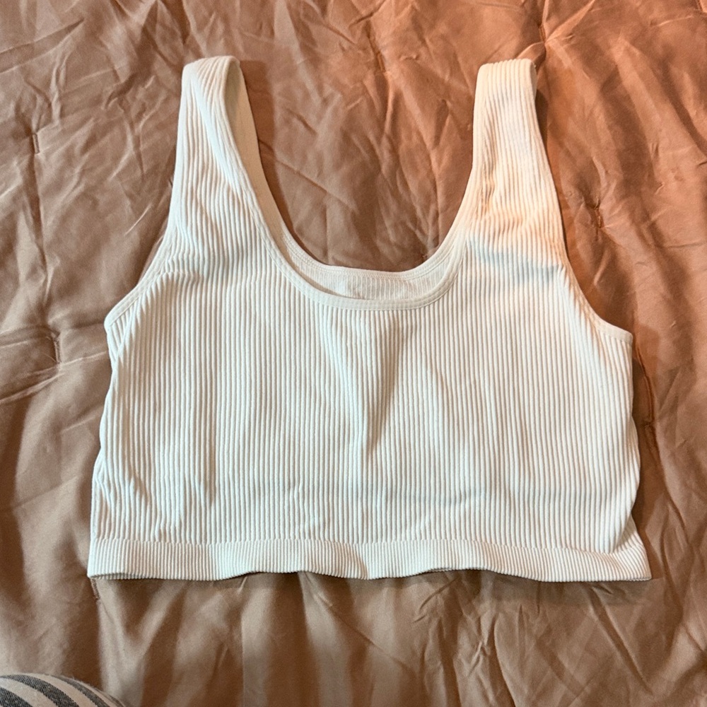 Forever 21 White Ribbed Cropped Tank Top